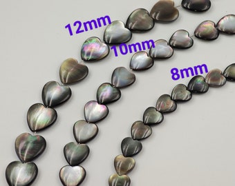Mother Of Pearl Heart Beads ,Black MOP Puff Heart Beads, Love shell beads, Black Heart Beads, 8/10/12mm Shell Heart Beads,5 pcs or more,YB82