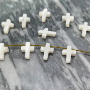 Mother Of Pearl Cross Beads ,Natural White MOP Cross Spacer Beads ,9X13mm White Pearl Cross Beads ,Cross Charm ,Hole 0.8mm ,5 - 50pcs ,YB203