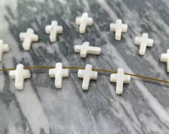 Mother Of Pearl Cross Beads ,Natural White MOP Cross Spacer Beads ,9X13mm White Pearl Cross Beads ,Cross Charm ,Hole 0.8mm ,5 - 50pcs ,YB203