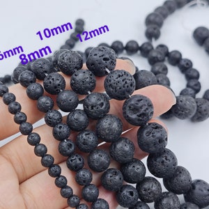 Black Lava Rock Round Beads , 5mm 6mm 8mm 10mm 12mm Black Volcanic Rock Beads , 15 Inch per strand ,Black Lava Stones Supplies , Wholesale