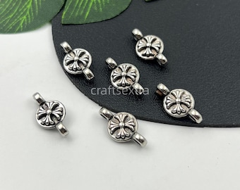 17×10 mm Cross Metal Spacer Beads ,  Antique Silver Cross Flower Connector Beads, Double Loops Link Charm, 20 or 40 pcs , YB1019