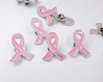 Breast Cancer Awareness Pin, Cancer Ribbon Pin, Cancer Ribbon Pin with "Faith", Breast Cancer Breast Cancer Prevention, 5 pcs or more,YB1406