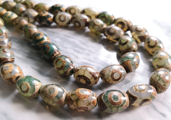 3 Eyes Dzi Beads, Tibetan DZI Agate Barrel Beads , 12 × 16 Mm , 20
