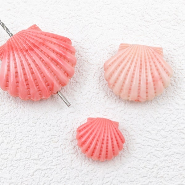 Resin & Coral Shell Charm Beads , Variegated Pink Shell Charms , Carved Large 3D Coral Powder Seashell Shaped Beads, 5 pcs or 10 pcs , YB850