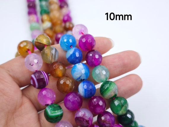 Perles En Agate Rayée Rose Naturelle - Tailles 4 à 12 Mm, Rondes, Pour Création Bijoux