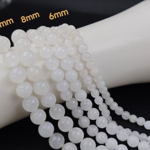 6 / 8 / 10 mm White Jade Smooth Round Beads , White Smooth Round Jade Beads , 15&#39;&#39; per strand , for 1 strd , Gemstone Wholesale , YB594