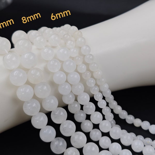 6 / 8 / 10 mm White Jade Smooth Round Beads , White Smooth Round Jade Beads , 15'' per strand , for 1 strd , Gemstone Wholesale , YB594