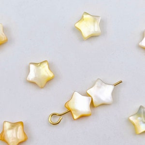 Perlmutt-Sternperlen, goldgelbe MOP-Sternperlen, Puff-Sternperlen, kleine Sternperlenperlen, Sternmuschelperlen, 5 Stück oder mehr, YB627