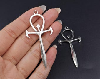 28×60 mm 20 PCS Antique Silver Vampire Ankh Pendants , Vampire Ankh Symbol Pendants , Cross Metal Charms , Gothic Accessories , YB1111