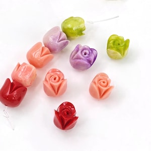 10×10 mm Colorful Tulip Beads, Coral Resin Multicolor Tulip Flower Beads , Hawaiian Pakalana beads, Resin Tulips Buds, 30 pcs or more ,YB924