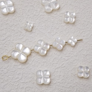 6 /8 /10 /12 mm Mother of Pearl Four Leaf Clover Beads , White MOP 4-Petals Clover Beads , Shell Carved Flower Beads , 5 pcs or more ,YB827