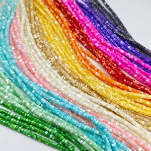 4 mm parelmoer kleurrijke heishi-kralen, regenboogschelpcilinderkralen, natuurlijke dweilbuiskralen, 15,5'' per streng, 1 streng of meer, YB190
