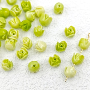 7×7 mm Variegated Green Pakalana Beads, Coral Resin Green Pakalana Flower Beads, Hawaiian Pakalana  Resin Tulips Buds, 30 pcs or more ,YB753