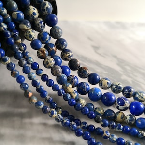 15.5&#39; Full Strand Deep Blue Sea Sediment Jasper Beads 4mm 6mm 8mm 10mm Natural Emperor Stones Beads for Jewelry Making ,Gemstone Beads