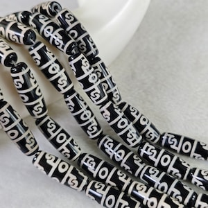 3 Eyes Dzi Beads, Tibetan Lotus Master Dzi , Tibetan DZI Agate Oval Beads, 10 × 30 mm , Tibetan Buddhist Amulet Beads , 5 pcs or more, YB354