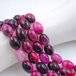 14×18 mm Pink Fuchsia Black Agate Oval / Drum Beads , 22 pcs Multi color Agate Drum Beads , Polished Smooth Fuchsia Agate Oval Beads , YB680