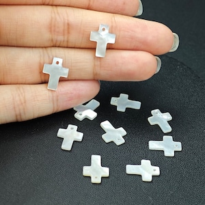 9X12mm Mother Of Pearl Cross Beads, Natural White MOP Cross Spacer Beads,White Pearl Cross Beads , Religious Jewelry Charms,5 - 100pcs ,YB58