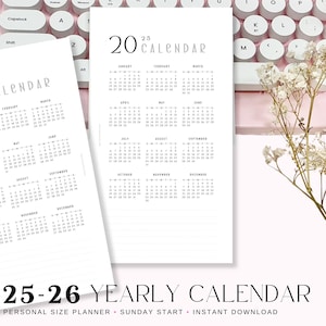 Personal Planner 2025 - 2026 Calendar Insert Refill | Year at a Glance | Year on 1 Page | Printable Planner Inserts | Instant Download PDF