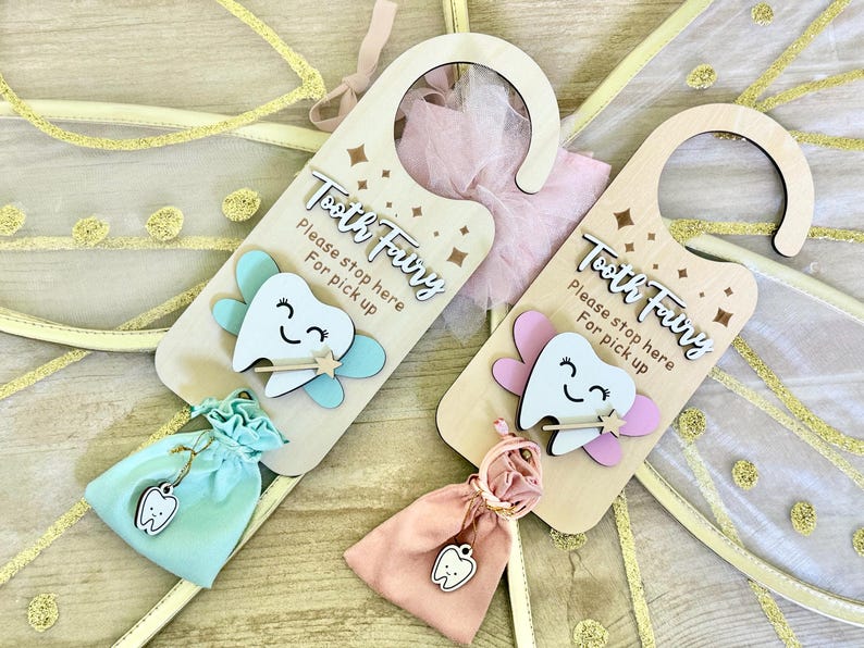 Tooth Fairy Door Hanger Pink Wooden Keepsake Gift Money Slot & Baby ...