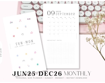 2026 Monthly Planner Insert – Personal Size PDF, Sunday-Monday