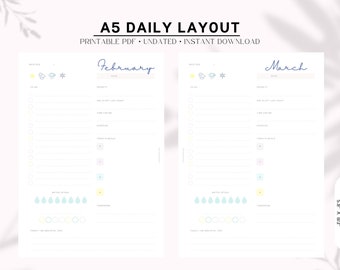 A5 COLORFUL Daily Planner, Daily Layout, Weather and Habits Tracker, Daily Gratitude Planner, Printable Planner Refills Insert, PDF