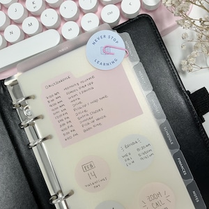 INBOX A6 Personal Size agenda Divider Dashboard. Pre labeled Insert for 6 ring notebook personal size planner. Available in 2 Sizes.