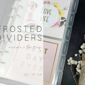 Personal Planner Tab Dividers 6 Ring Agenda Pre labeled Semi frosted Dashboard | A5, A6 Personal Size | Minimal Planner Tabs Set up