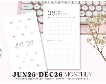 2026 Monthly Planner Insert – Personal Size, Monday Start (PDF Download)