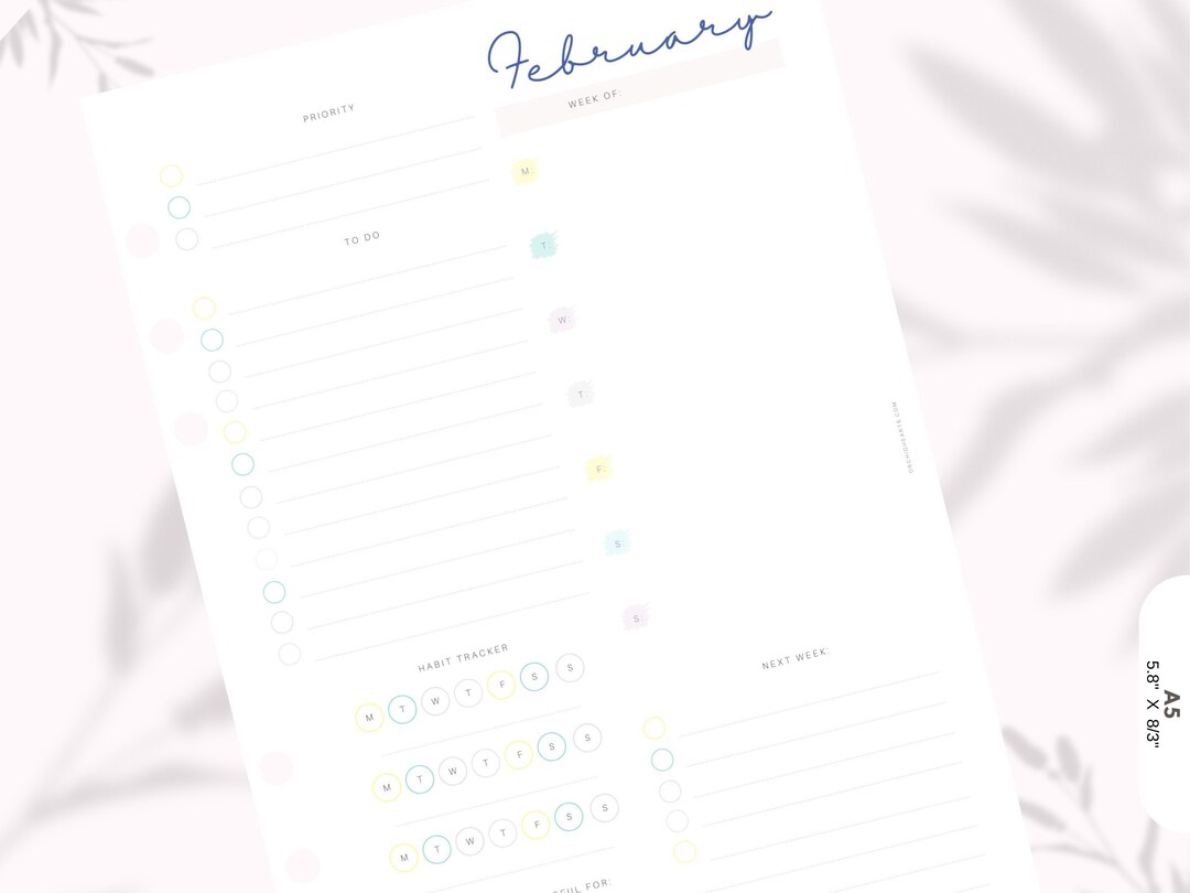 WEEKLY PLANNER Undated Week on One Page Printable Planner Etsy