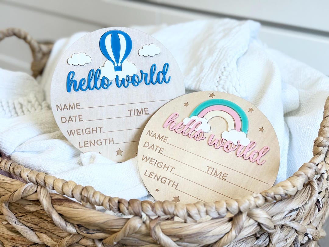 Hello World Baby Announcement Sign | Newborn Birth Stats Sign | Wooden ...