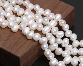 FM600-XS genuine freshwater pearl oval bead for leather jewelry large teardrop pearl beads 8-9mm pink rice pearl strand Large hole pearl