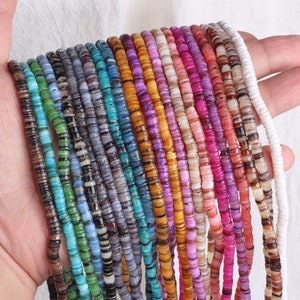 15inch / streng 4-6MM plat geverfd natuurlijke heishi parel kralen shell kralen voor sieraden het maken van armband handgemaakte oorbel ketting gift groothandel