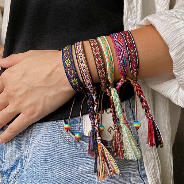 Mode Bohême Rétro Boho Coloré Tissage Corde Amitié Bracelets Femme Hommes Chanceux Fait à la main Coton Bracelet & Bracelets Ethniques Bijoux Cadeaux