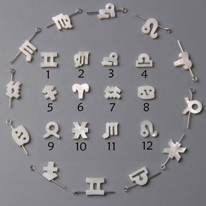 11MM 12PCS Carved Natural White Shell Mother of Pearl 12 Constellation Zodiac Pendant Charm Beads Bracelet Jewelry Making Accessories