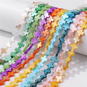 36pcs 10MM Colored Freshwater Shell Beads Square Cross Shape Shell Flat Chip Bead Charm Jewelry Making Bracelet Handmade Earring Necklace