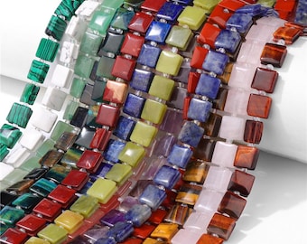 Perline di pietra quadrate da 10 mm, perline distanziatrici sciolte in agata naturale, occhio di tigre, quarzo rosa, per la creazione di gioielli, accessori per braccialetti con ciondoli fai da te