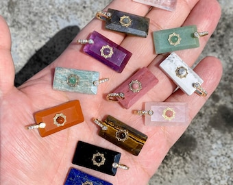 Kristall Quarz Edelsteine rechteckig Charm Anhänger mit eingelegten Zirkon Charms für Schmuck Anhänger Versorgung, Amethyst, Obsidian, Aventurin, Jaspis