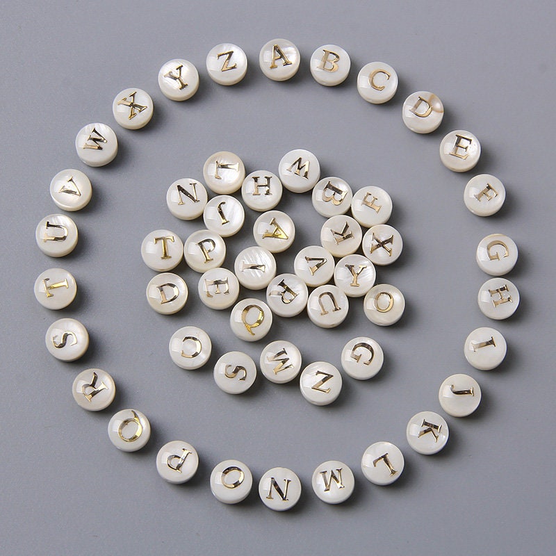 1,000 Acrylic Letter Beads White with Gold Letters 6mm or 1/4 Inch with  3.4mm - Small Size