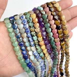 8mm Natural Gemstone Stone Faceted Healing Crystal Heart Beads,Natural Love Heart Spacer Strand Beads for Jewelry Making Wholesale Supplies