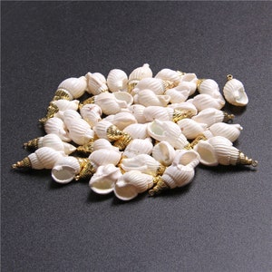 5/10/20pcs Natural Sea Shells Cowrie Shell Gold Plated Shell Pendants Seashell Charm  Nature Shell Charm Gold wrapped Shell Pendant Sea