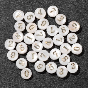 Cuentas de concha con números y letras de nácar blanco natural de 8 mm para hacer joyas, pulseras, collares, cuentas del alfabeto, venta al por mayor