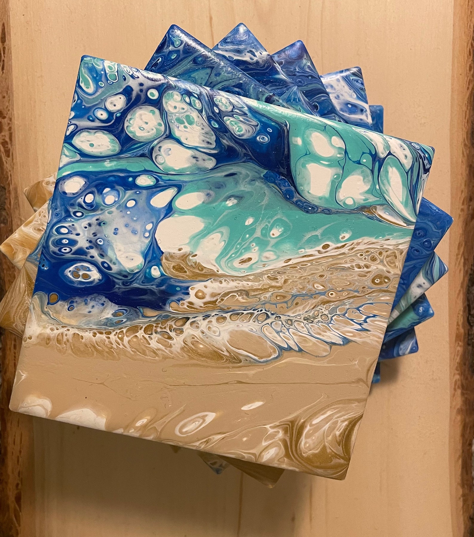 Beach Themed Hand Painted Acrylic Pour Painted Ceramic Tile Etsy