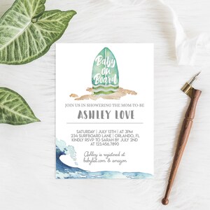 Baby on Board Baby Shower InvitationSelf EditINSTANT DOWNLOADSurf Invitebaby showerBaby BoySurfer BabyDigitalPool Party image 1