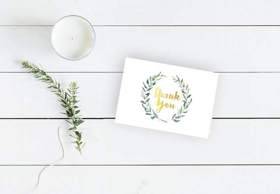 Gold Foil Thank You Card with Rustic Wreath--INSTANT DOWNLOAD--Wedding--Bridal Shower--Baby Shower--Birthday Party--gift card--thank you Il_570xn