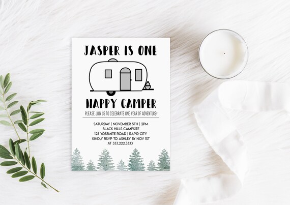 ONE Happy Camper Invitationself Edit DIGITAL - Etsy