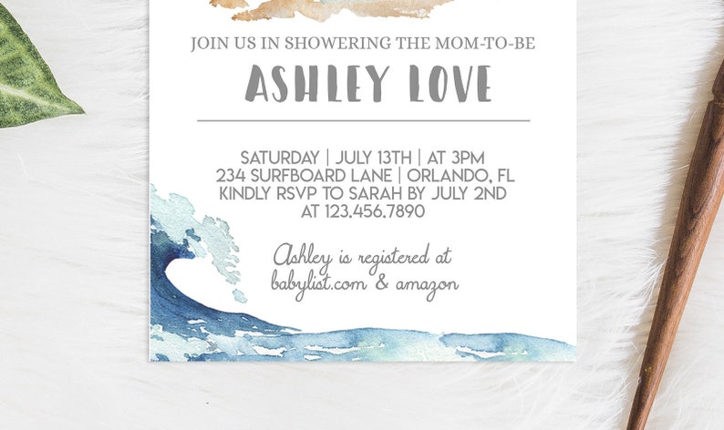 Baby on Board Baby Shower InvitationSelf EditINSTANT DOWNLOADSurf Invitebaby showerBaby BoySurfer BabyDigitalPool Party image 3