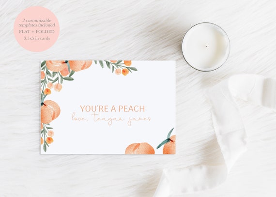 Sweet as a Peach Thank You Card--SELF EDIT DOWNLOAD--birthday party--peach baby shower--georgia peach--Baby Girl--One Sweet Peach--summer Il_570xn