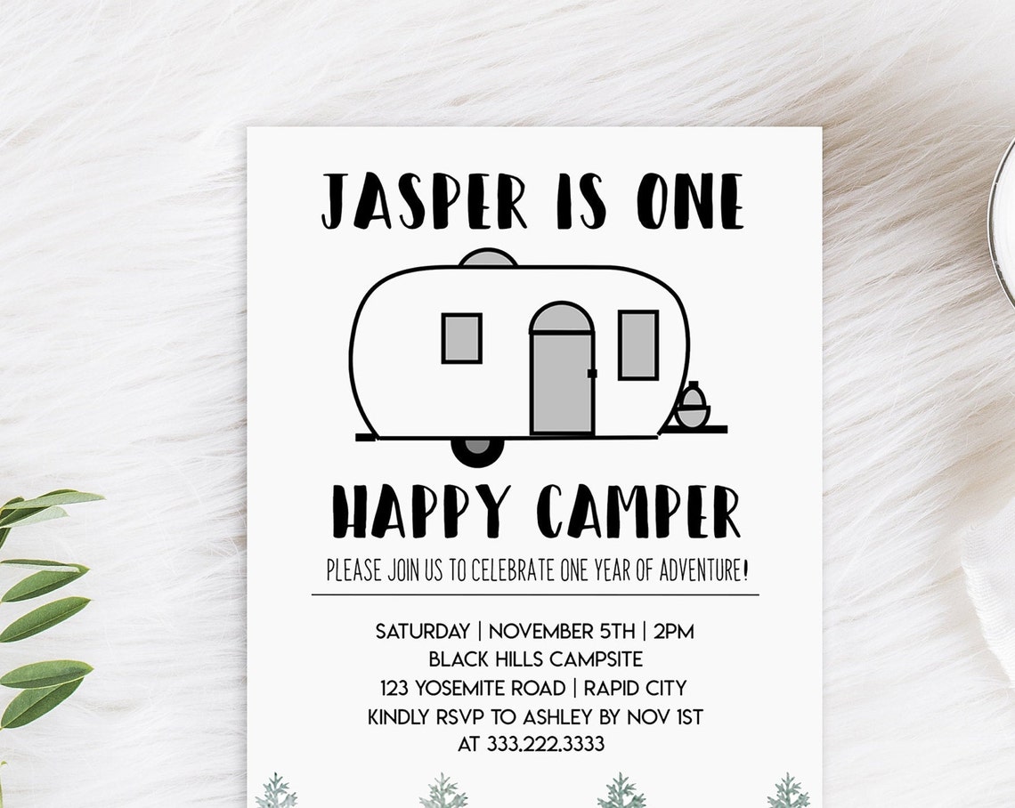 ONE Happy Camper Invitationself Edit DIGITAL - Etsy