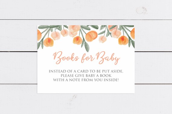 Peach Books for Baby Card--DIGITAL DOWNLOAD--Sweet Peach--Baby girl--Peach Theme--Peach Baby Shower--Baby Peach--Georgia Peach--Book Card Il_570xn