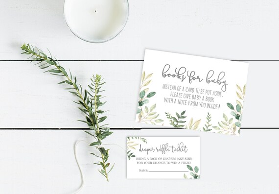 Green Foliage Books for Baby and Raffle Ticket Bundle--INSTANT DOWNLOAD--Greenery--Boho Baby Shower--Eucalyptus--Neutral Shower--Mom-to-Be Il_570xn